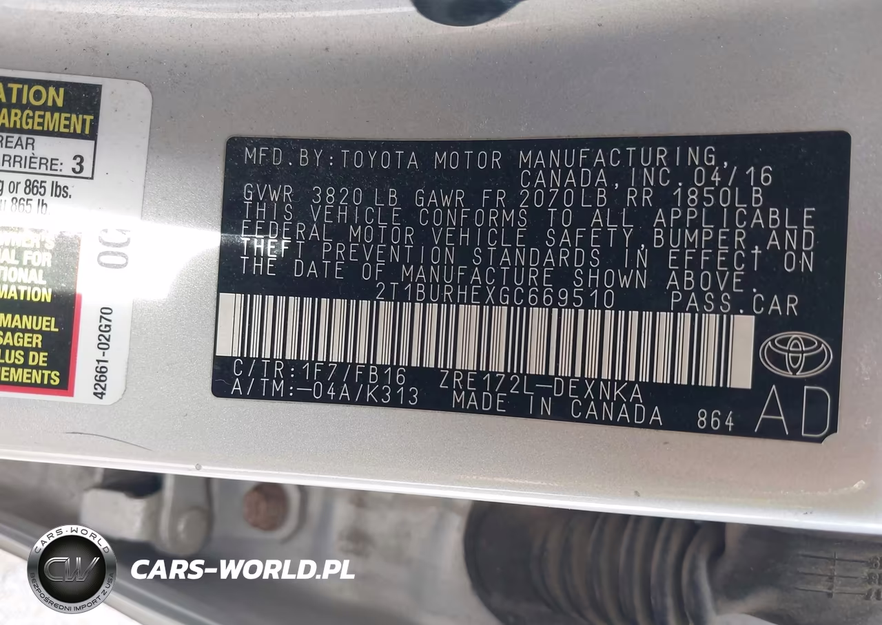 2016 Toyota Corolla Le VIN:2T1BURHEXGC669510 - 9