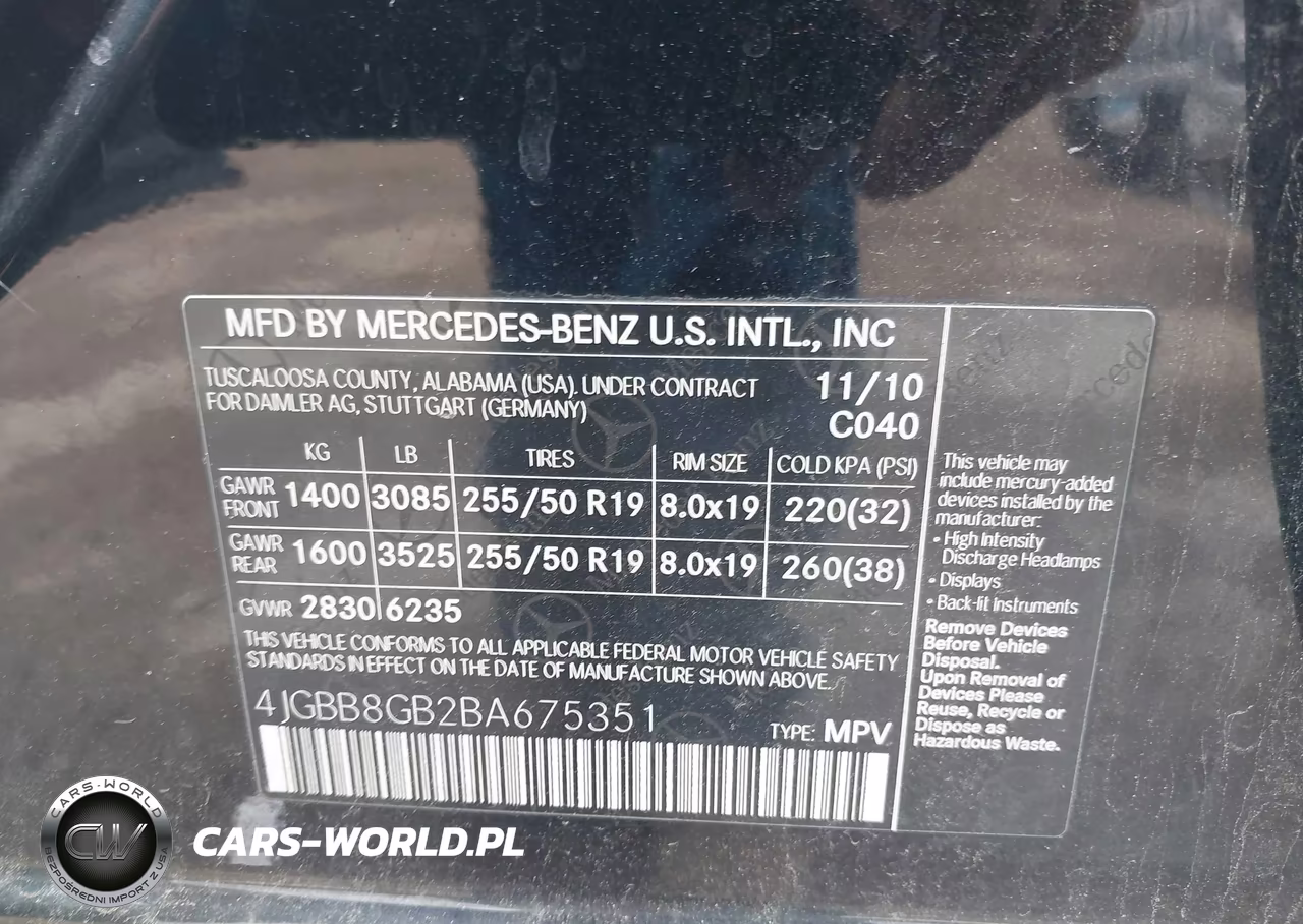 2011 Mercedes-Benz Ml 350 4Matic VIN:4JGBB8GB2BA675351 - 9