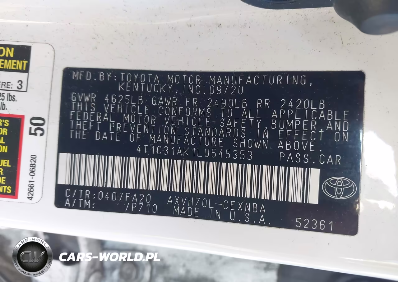 2020 Toyota Camry Le Hybrid VIN:4T1C31AK1LU545353 - 9
