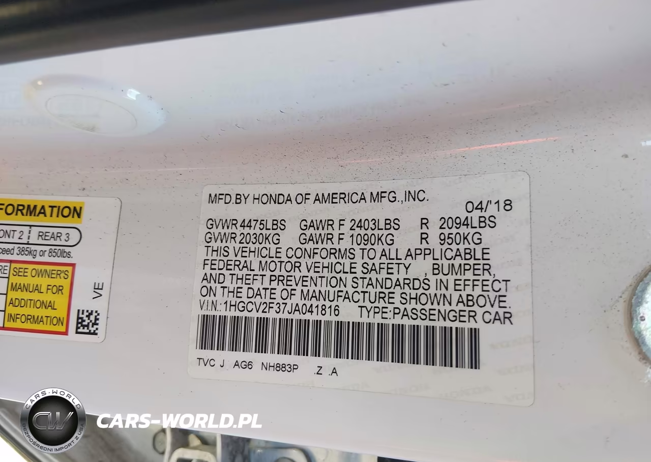 2018 Honda Accord Sport 2.0T VIN:1HGCV2F37JA041816 - 9