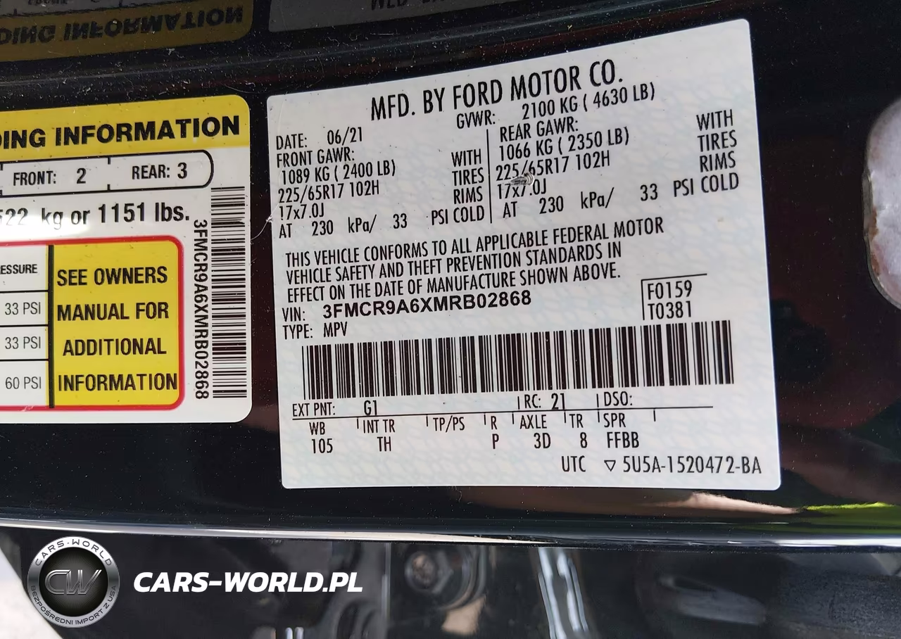 2021 Ford Bronco Sport VIN:3FMCR9A6XMRB02868 - 9