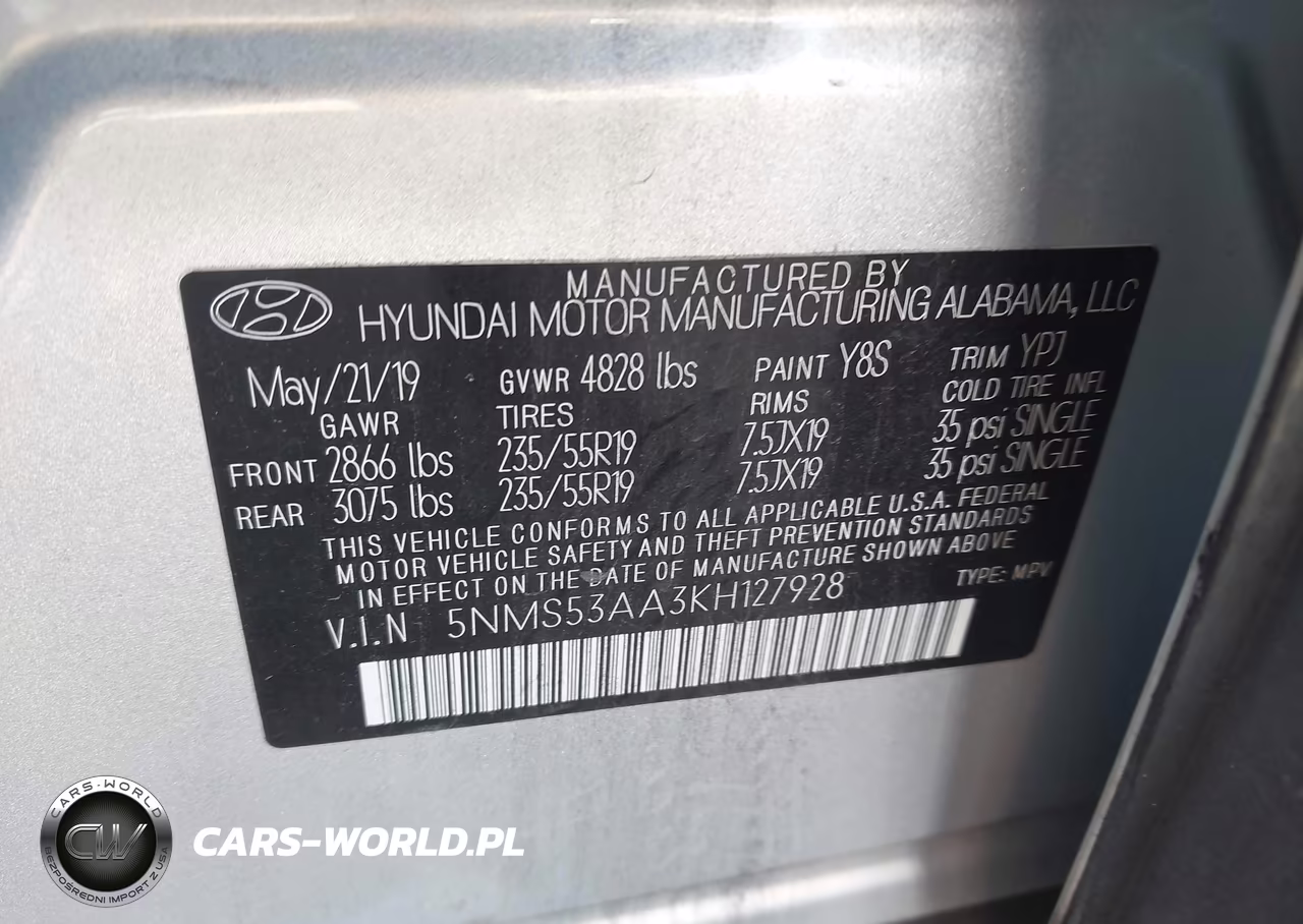 2019 Hyundai Santa Fe Limited 2.0T VIN:5NMS53AA3KH127928 - 9