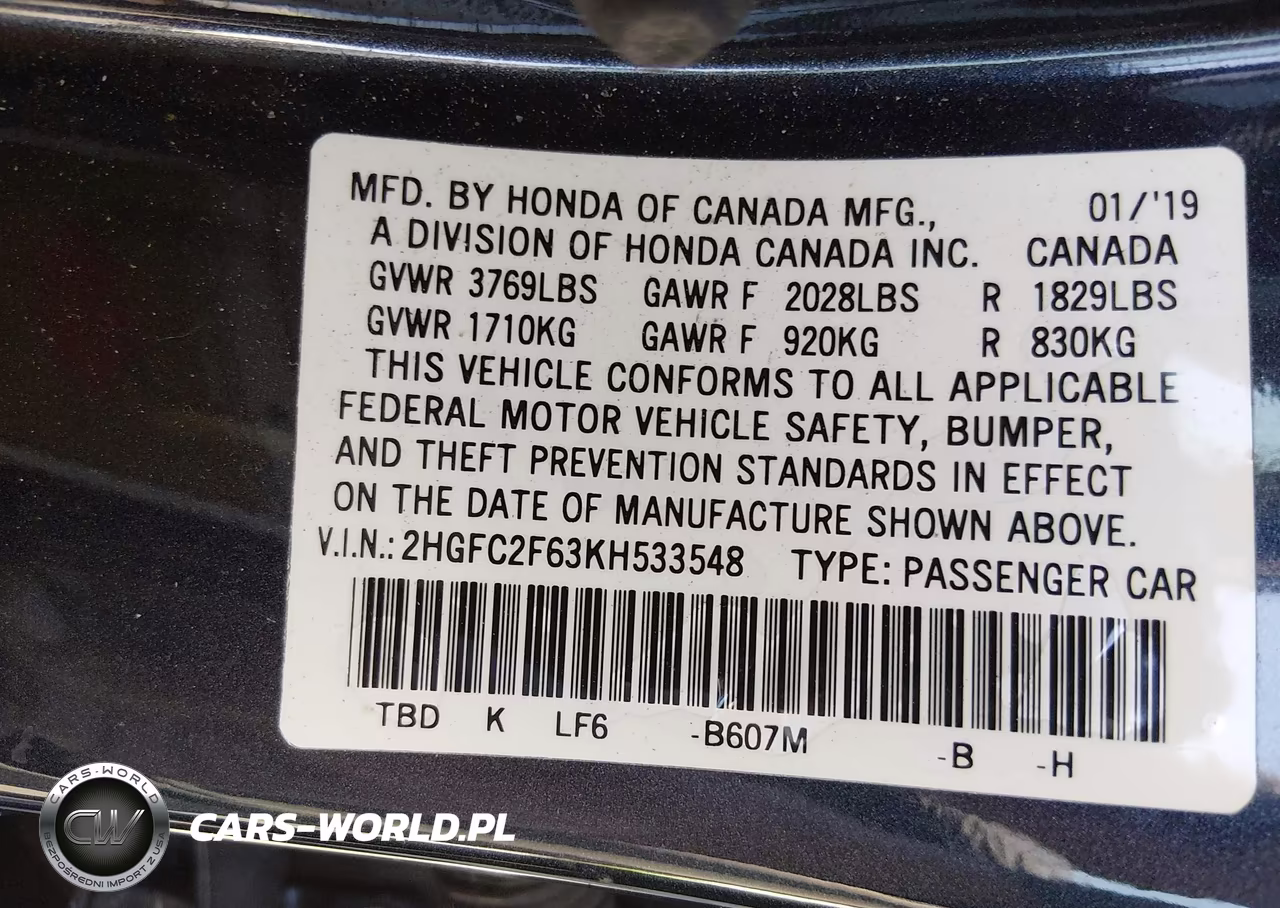 2019 Honda Civic Lx VIN:2HGFC2F63KH533548 - 9