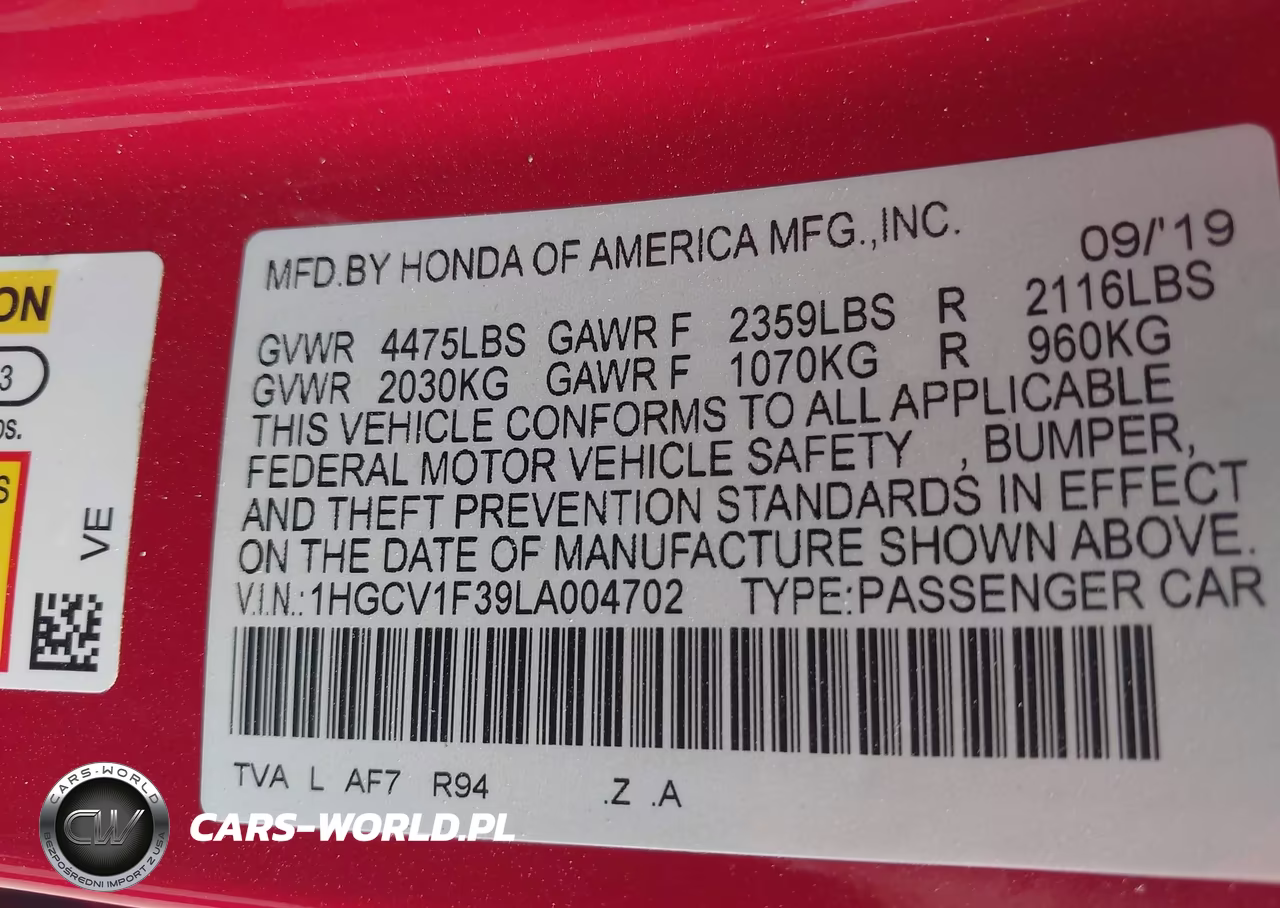 2020 Honda Accord Sport VIN:1HGCV1F39LA004702 - 9