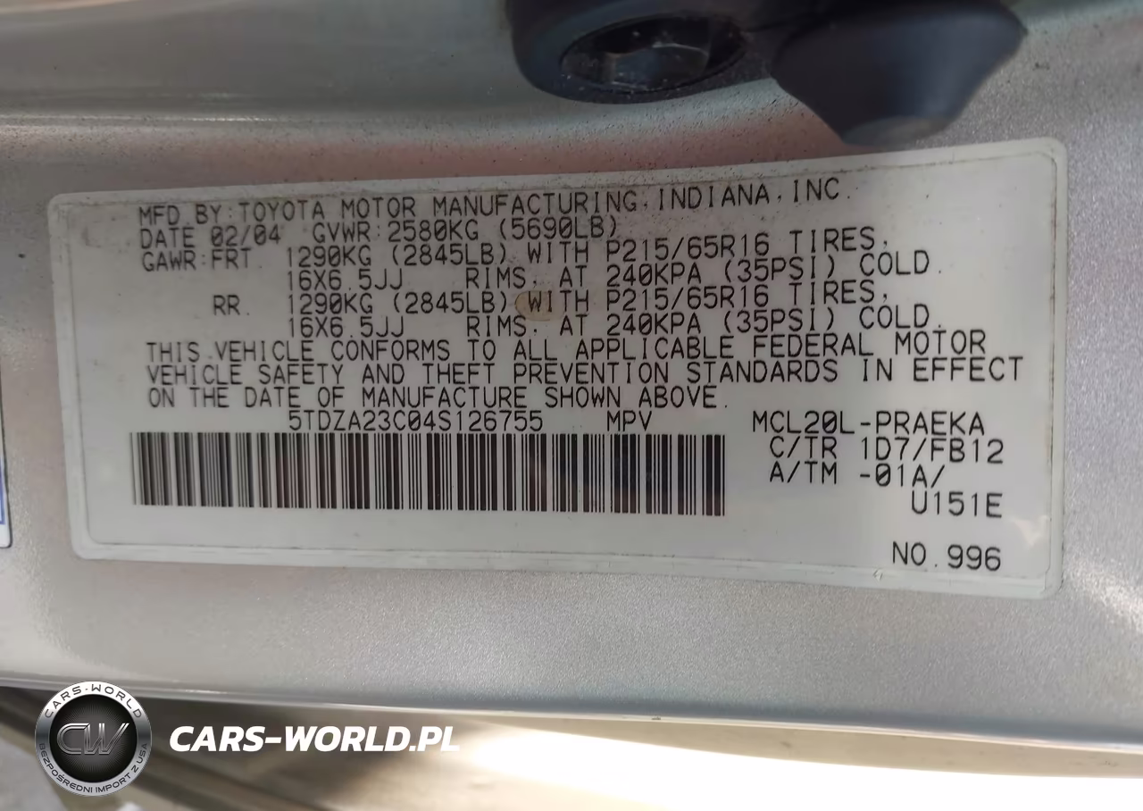 2004 Toyota Sienna Le VIN:5TDZA23C04S126755 - 9