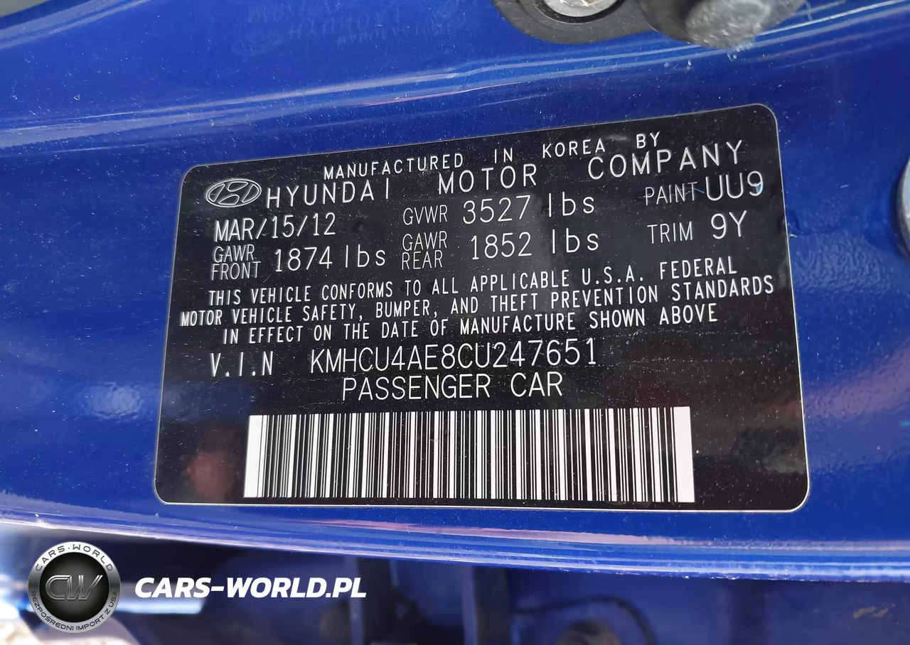 2012 Hyundai Accent Gls VIN:KMHCU4AE8CU247651 - 9