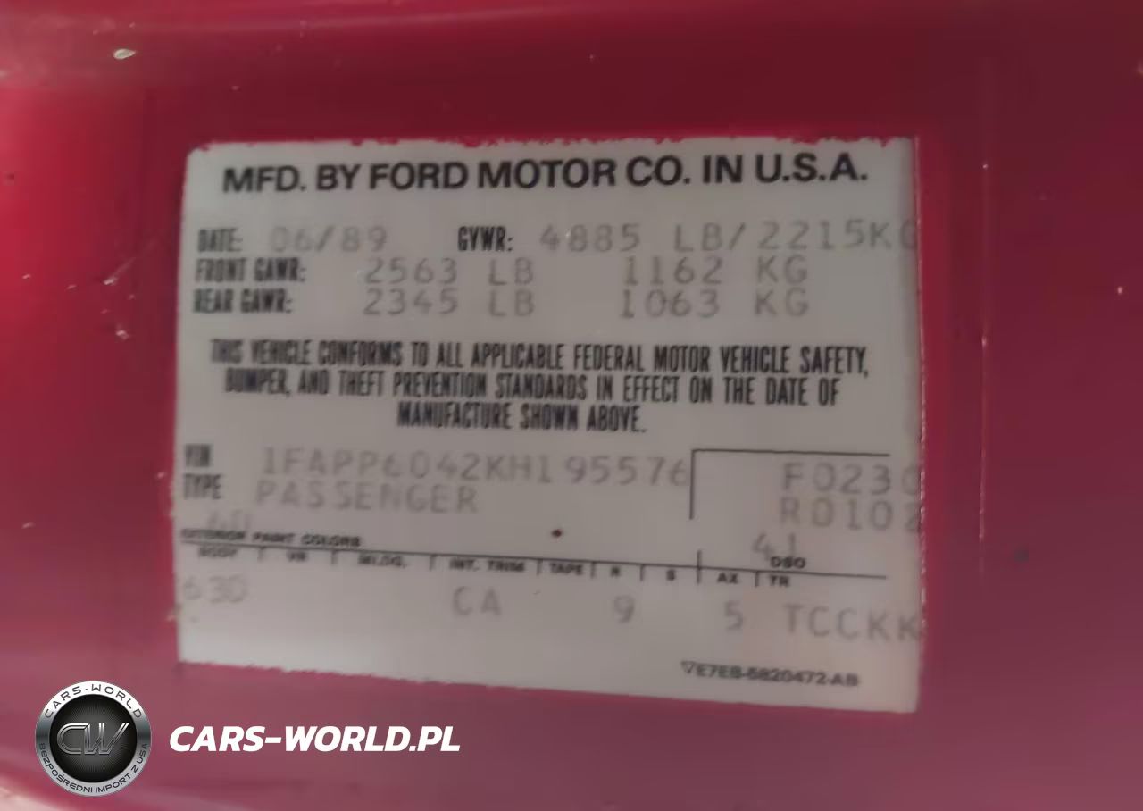 1989 Ford Thunderbird VIN:1FAPP6042KH195576 - 6