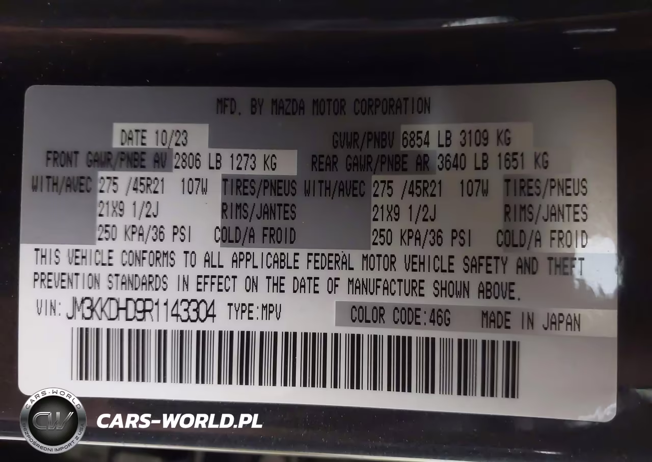 2024 Mazda Cx-90 3.3 Turbo Premium VIN:JM3KKDHD9R1143304 - 9