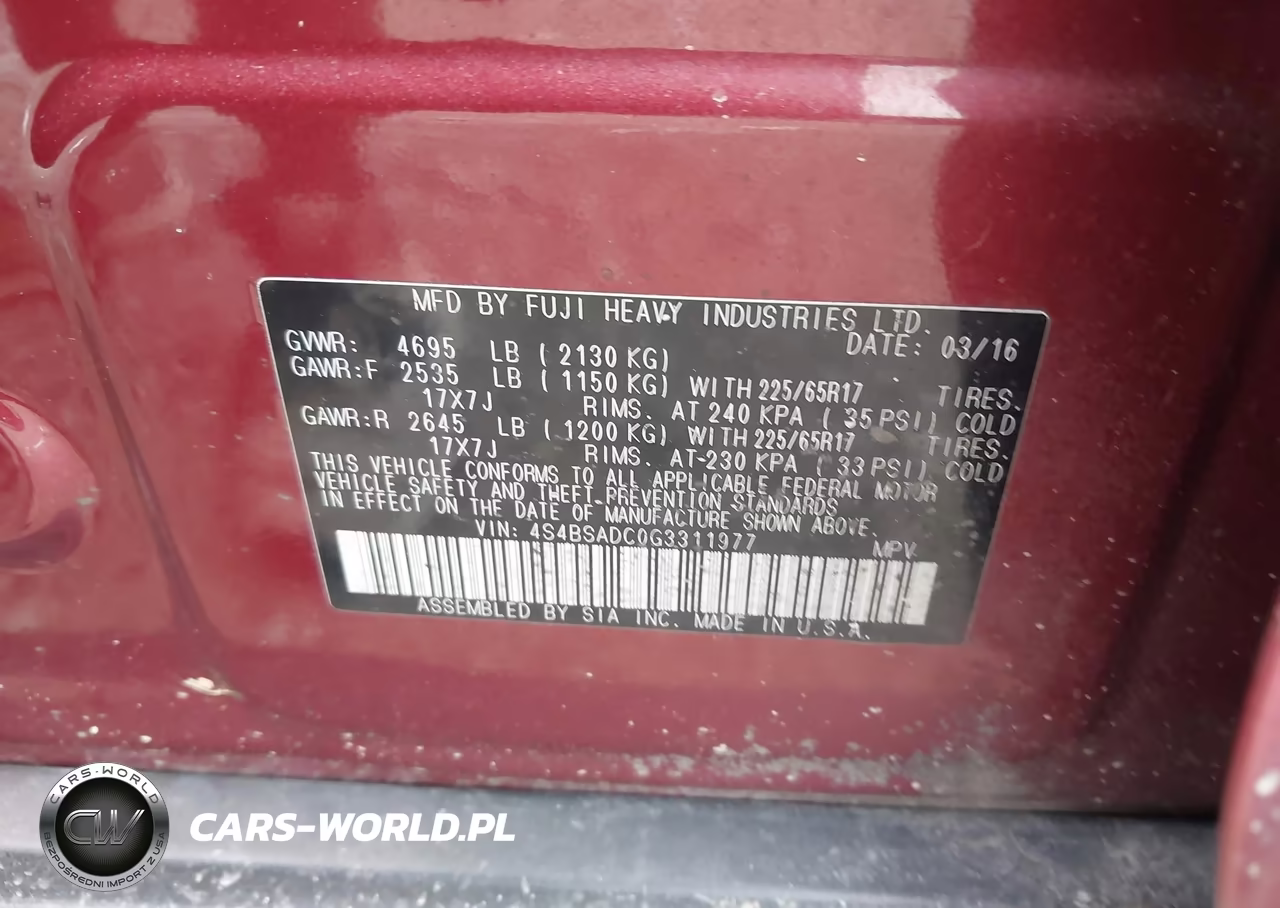 2016 Subaru Outback 2.5I Premium VIN:4S4BSADC0G3311977 - 9