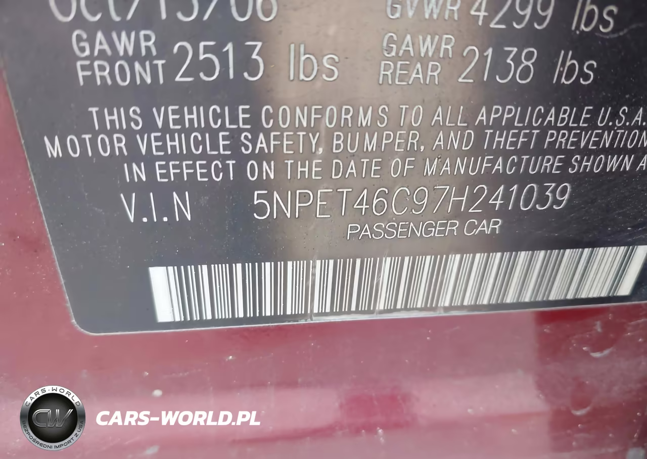 2007 Hyundai Sonata Gls VIN:5NPET46C97H241039 - 9