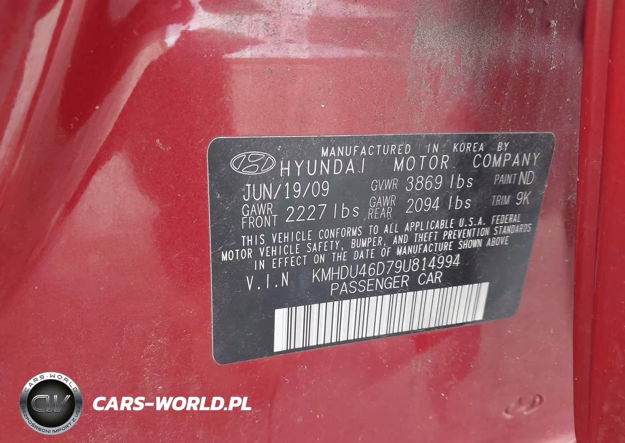 2009 Hyundai Elantra Gls VIN:KMHDU46D79U814994 - 9