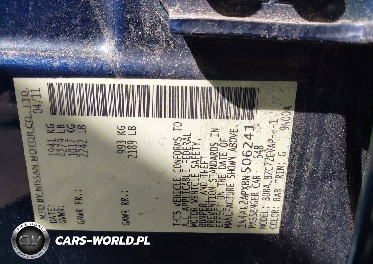 2011 Nissan Altima 2.5 S VIN:1N4AL2APXBN506241 - 9