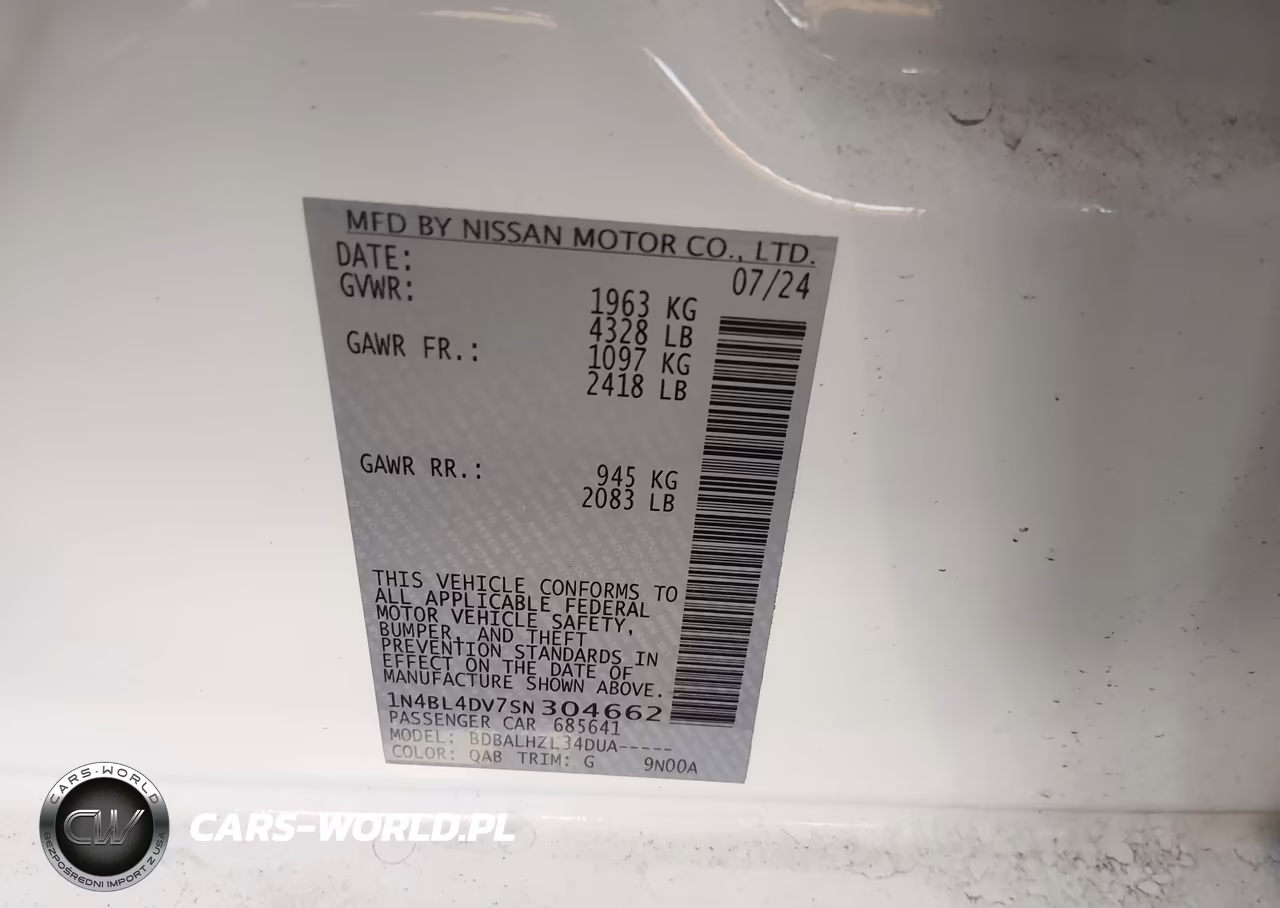 2025 Nissan Altima Sv Fwd VIN:1N4BL4DV7SN304662 - 9