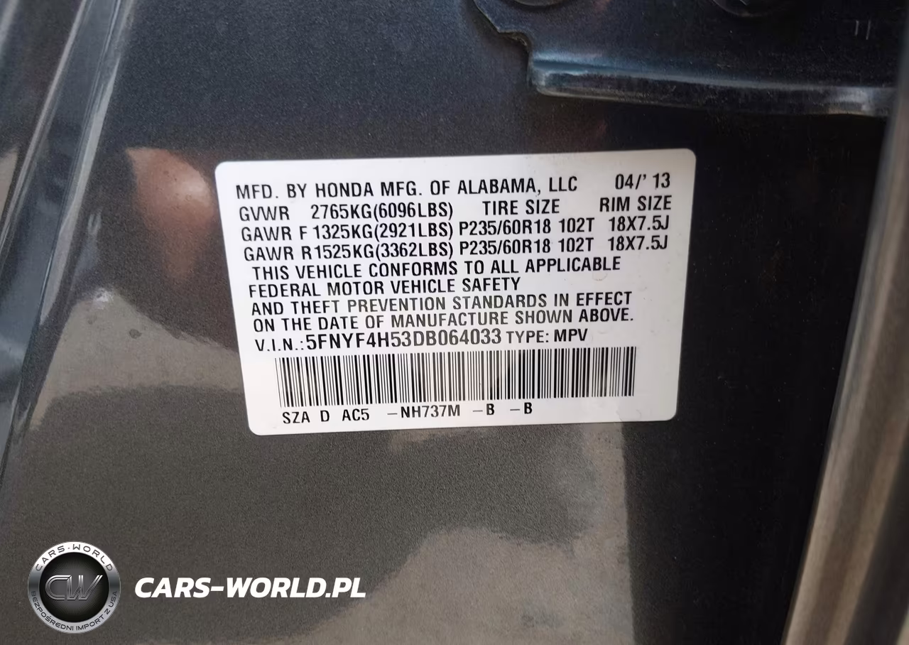2013 Honda Pilot Ex-L VIN:5FNYF4H53DB064033 - 9