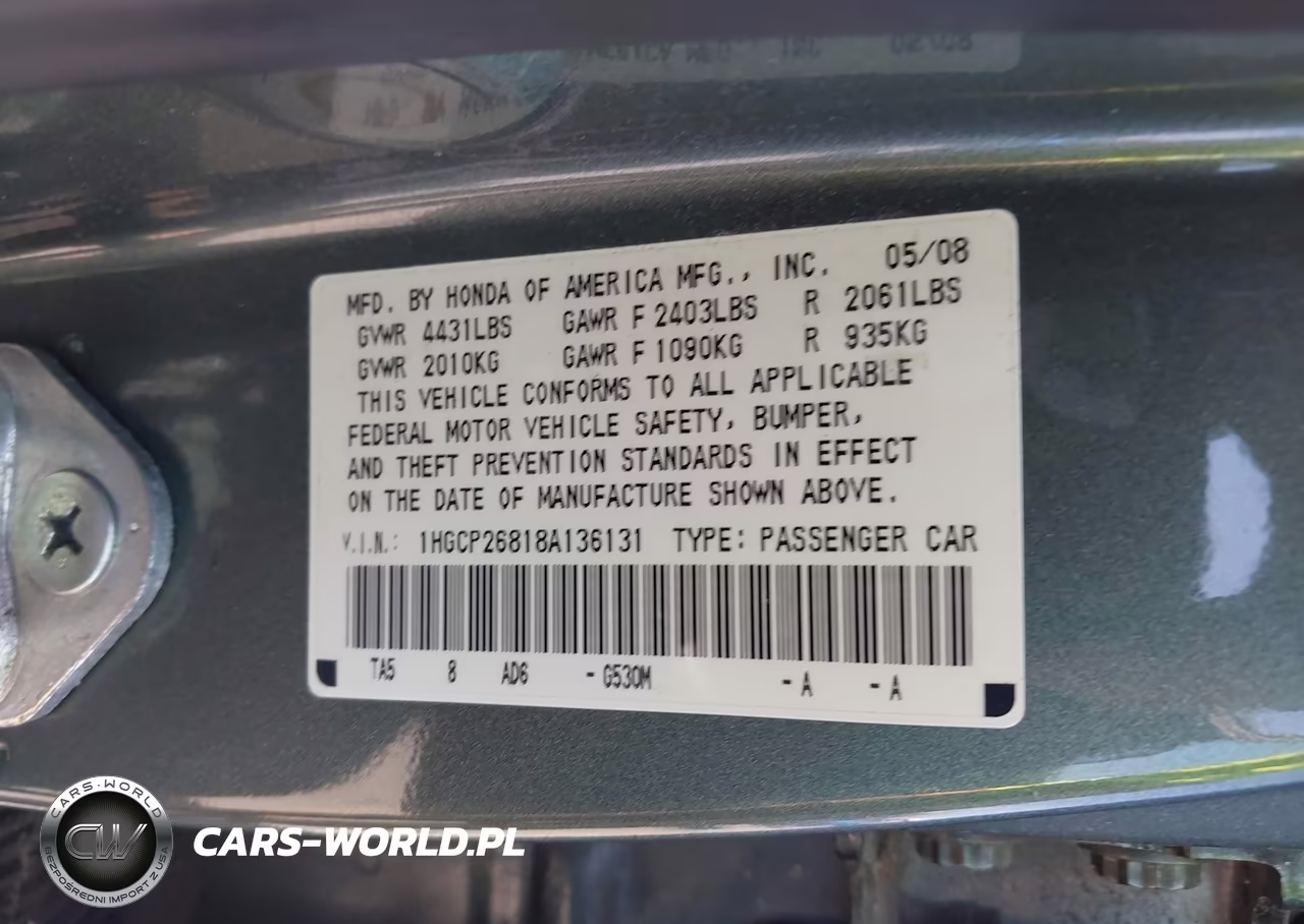 2008 Honda Accord 2.4 Ex-L VIN:1HGCP26818A136131 - 9