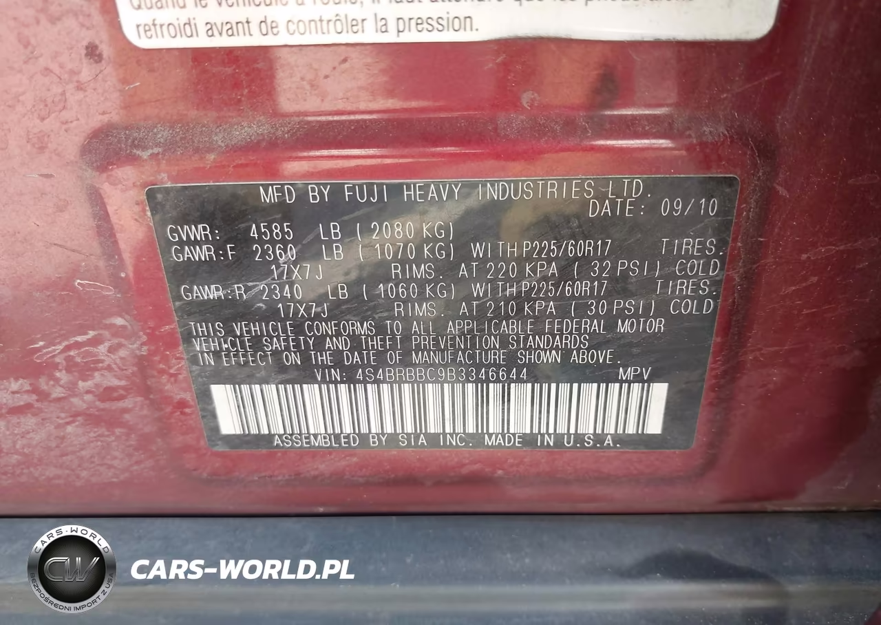 2011 Subaru Outback 2.5I Premium VIN:4S4BRBBC9B3346644 - 9