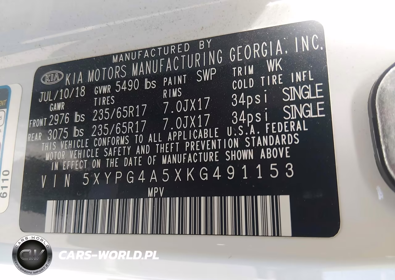 2019 Kia Sorento 3.3L Lx VIN:5XYPG4A5XKG491153 - 9