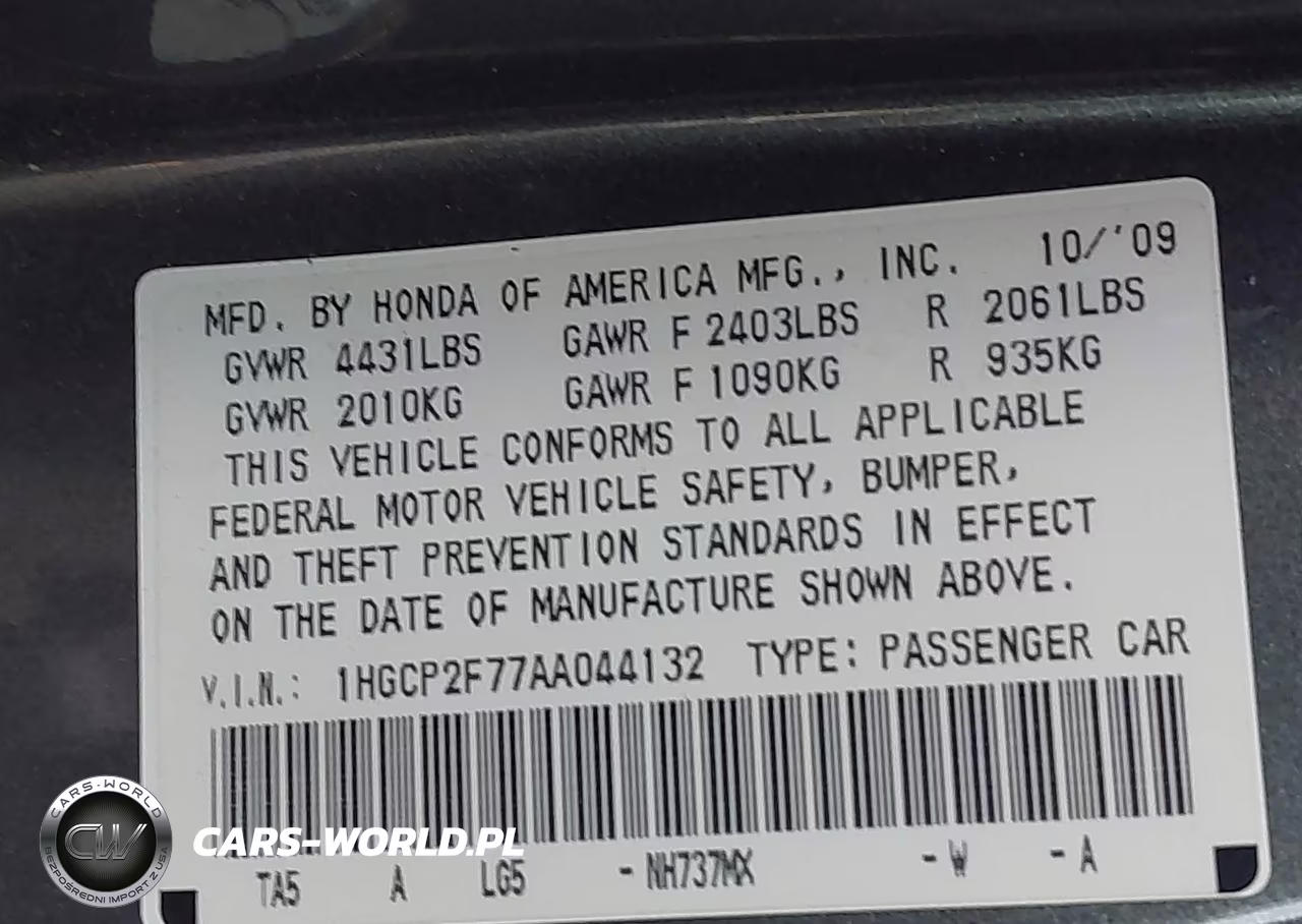2010 Honda Accord 2.4 Ex VIN:1HGCP2F77AA044132 - 9