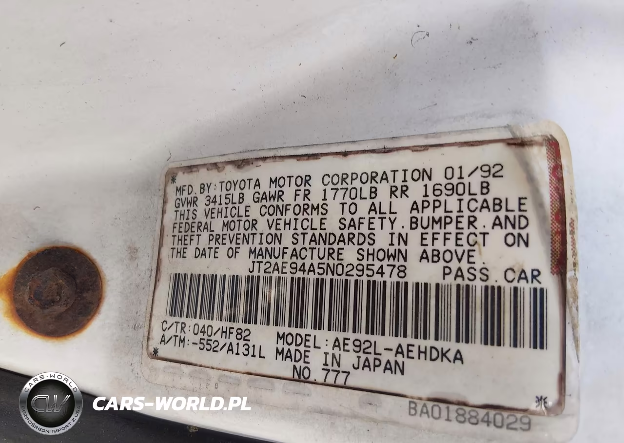 1992 Toyota Corolla Dlx VIN:JT2AE94A5N0295478 - 9