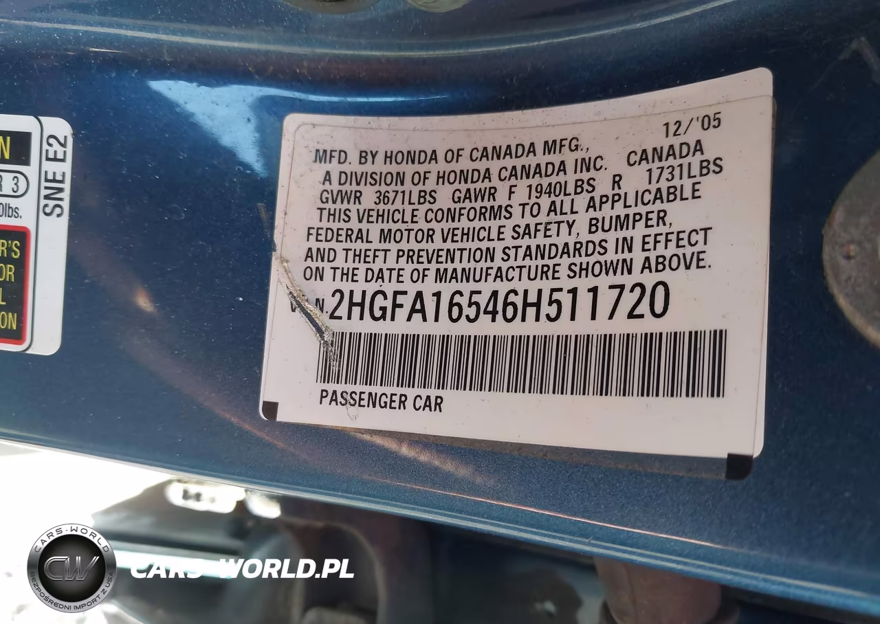 2006 Honda Civic Lx VIN:2HGFA16546H511720 - 9
