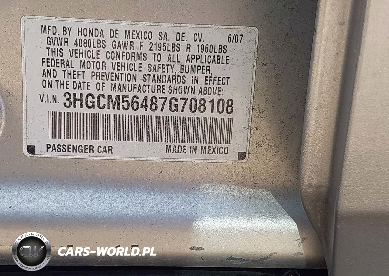 2007 Honda Accord 2.4 Lx VIN:3HGCM56487G708108 - 9