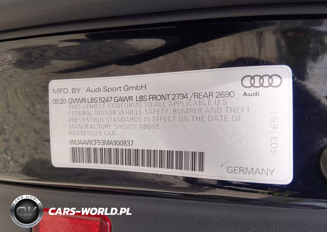 2021 Audi Rs 5 Sportback Tfsi Quattro Tiptronic VIN:WUAAWCF53MA900837 - 9