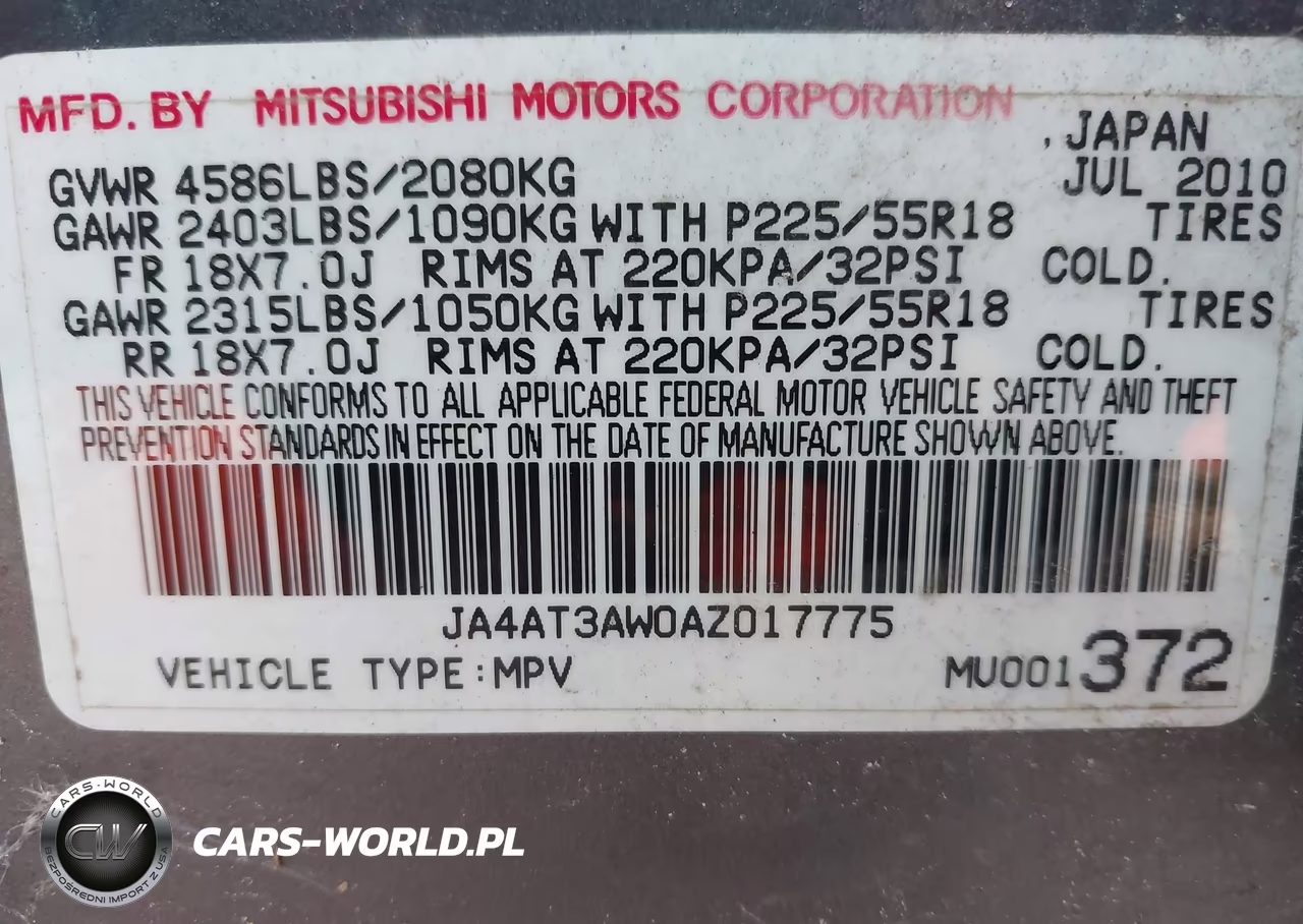 2010 Mitsubishi Outlander Se VIN:JA4AT3AW0AZ017775 - 9
