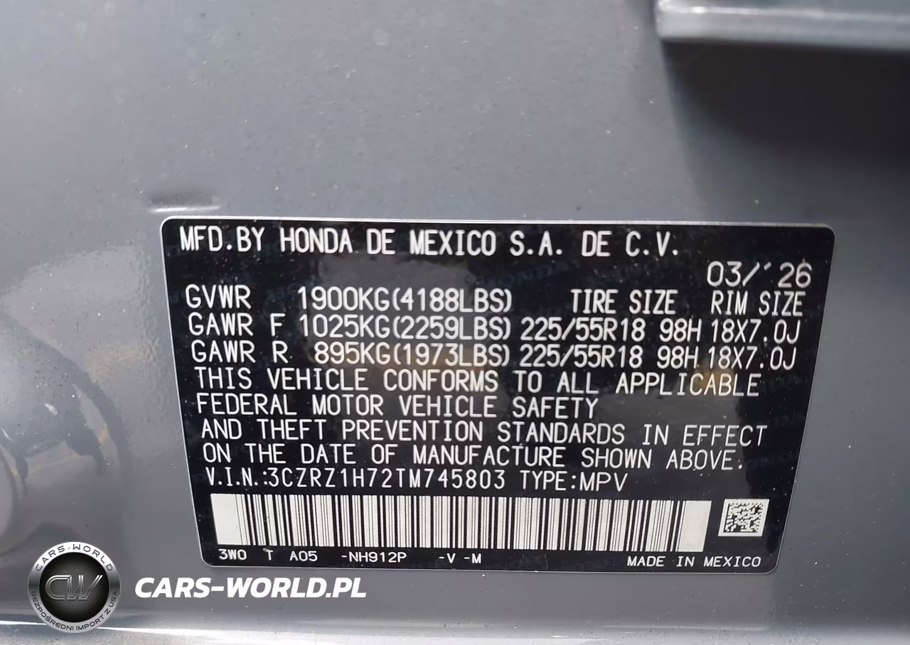 2026 Honda Hr-V 2Wd Ex-L VIN:3CZRZ1H72TM745803 - 9