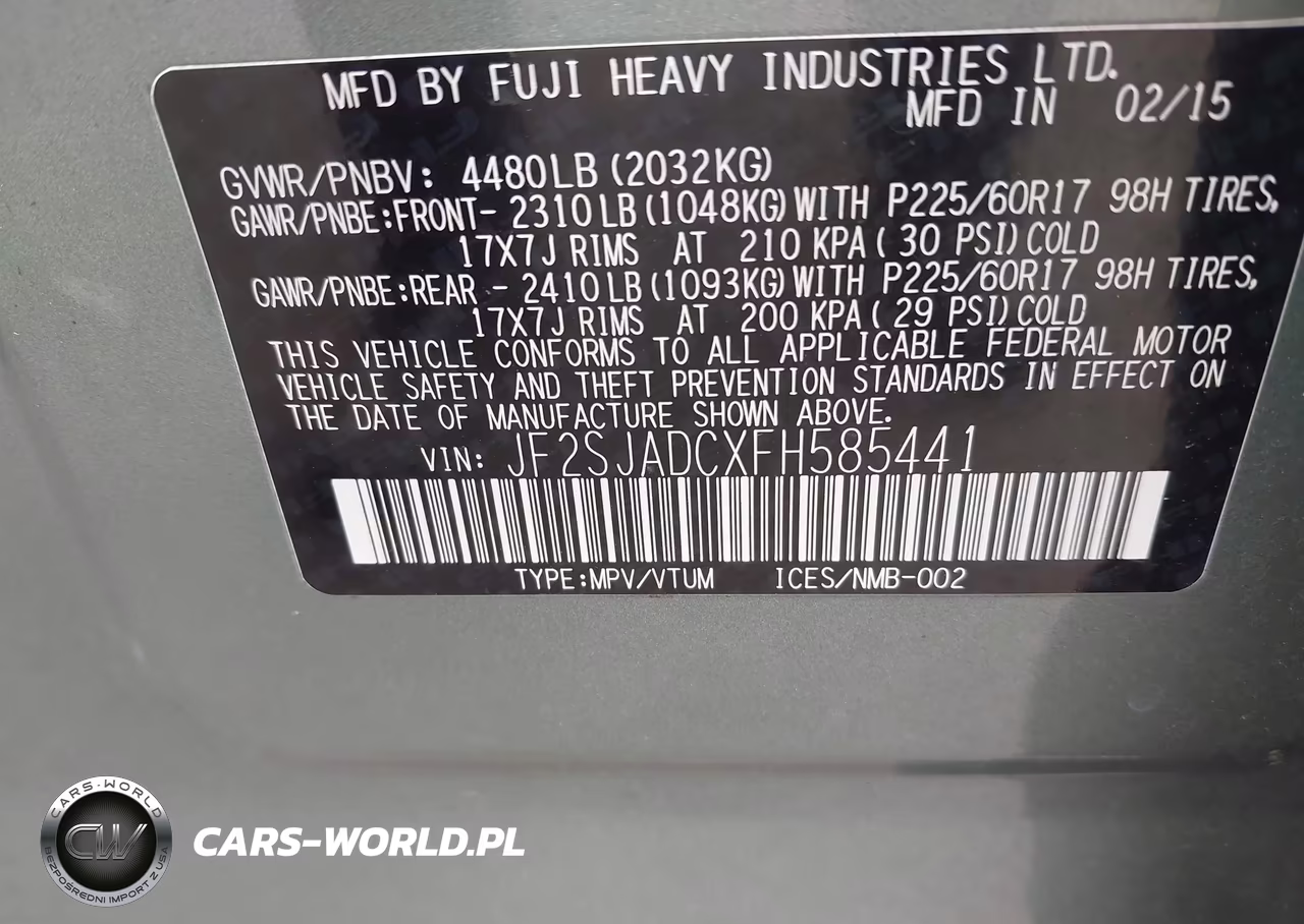 2015 Subaru Forester 2.5I Premium VIN:JF2SJADCXFH585441 - 9