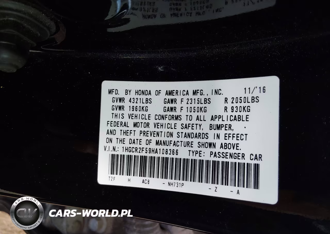 2017 Honda Accord Sport VIN:1HGCR2F59HA108366 - 9