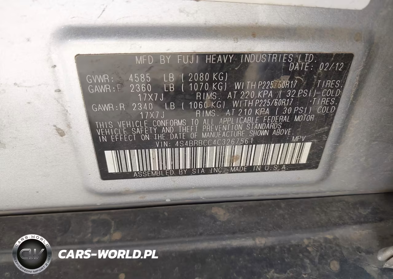 2012 Subaru Outback 2.5I Premium VIN:4S4BRBCC4C3267561 - 9