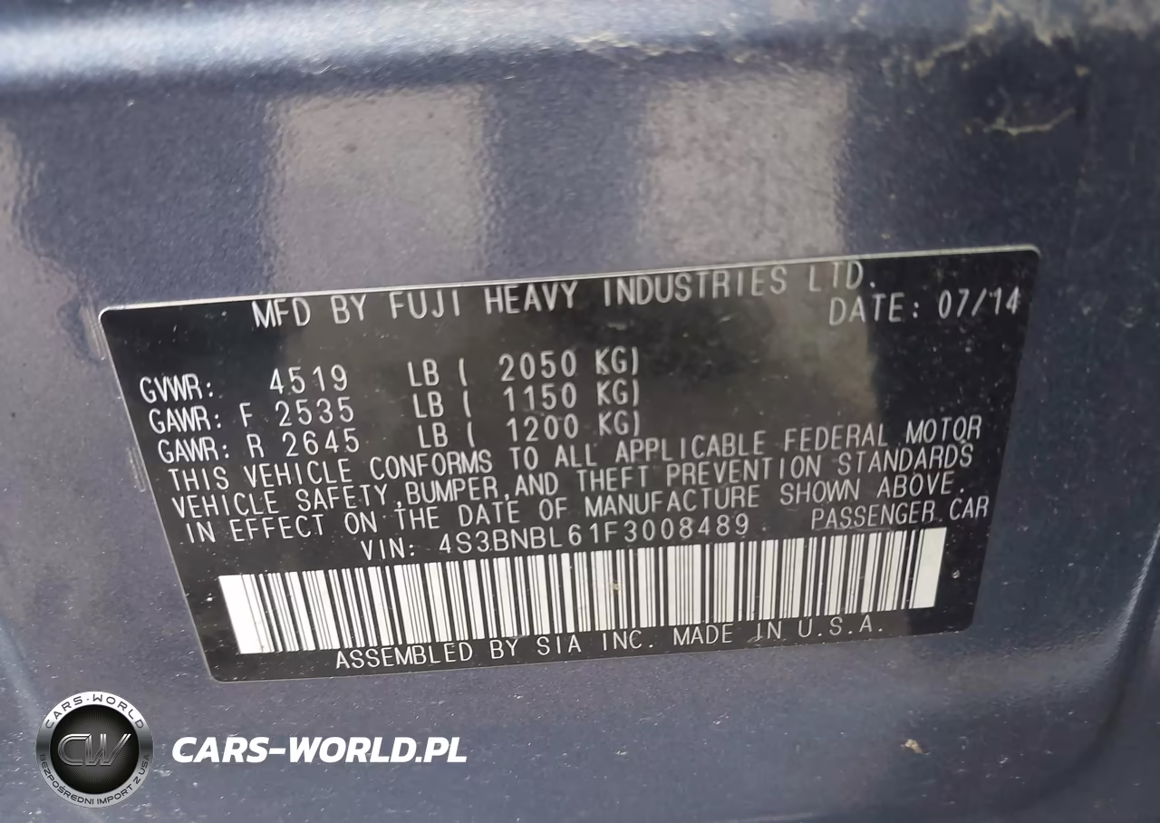 2015 Subaru Legacy 2.5I Limited VIN:4S3BNBL61F3008489 - 9