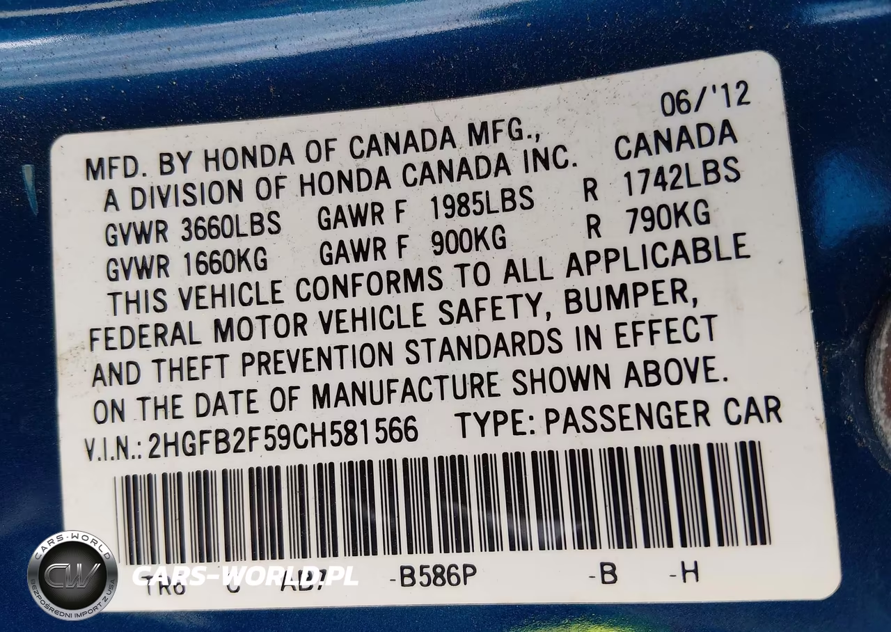 2012 Honda Civic Lx VIN:2HGFB2F59CH581566 - 9