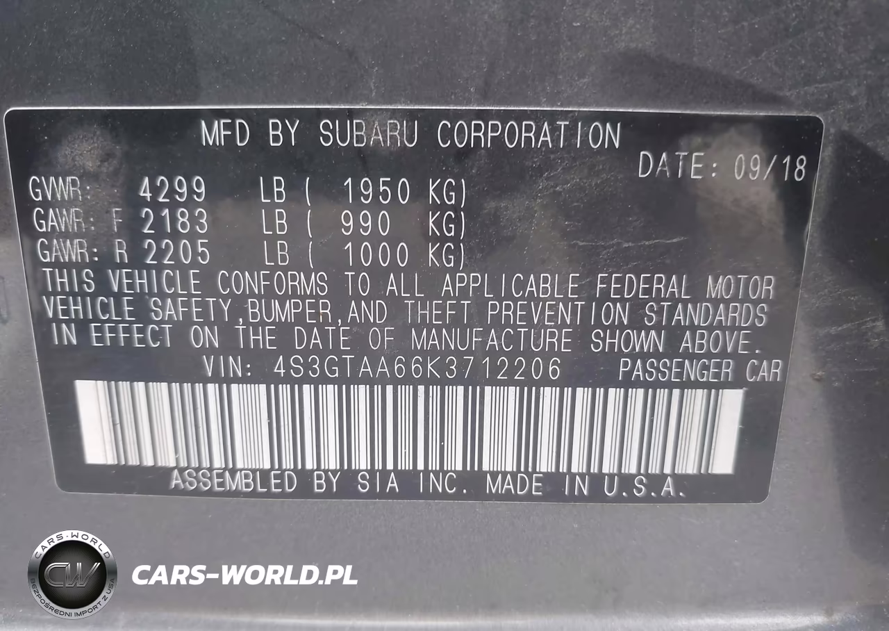 2019 Subaru Impreza 2.0I VIN:4S3GTAA66K3712206 - 9