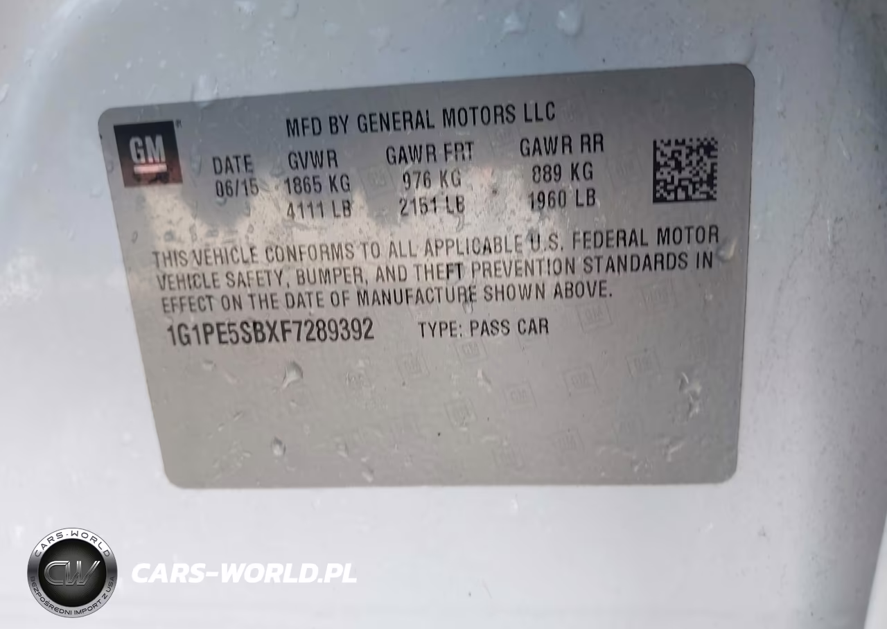 2015 Chevrolet Cruze 2Lt Auto VIN:1G1PE5SBXF7289392 - 9