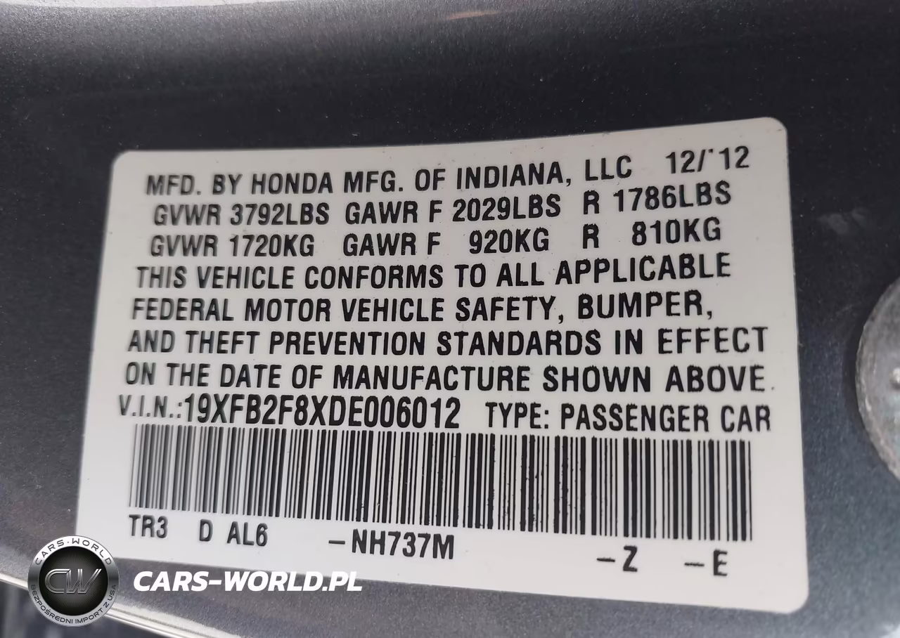 2013 Honda Civic Ex VIN:19XFB2F8XDE006012 - 9