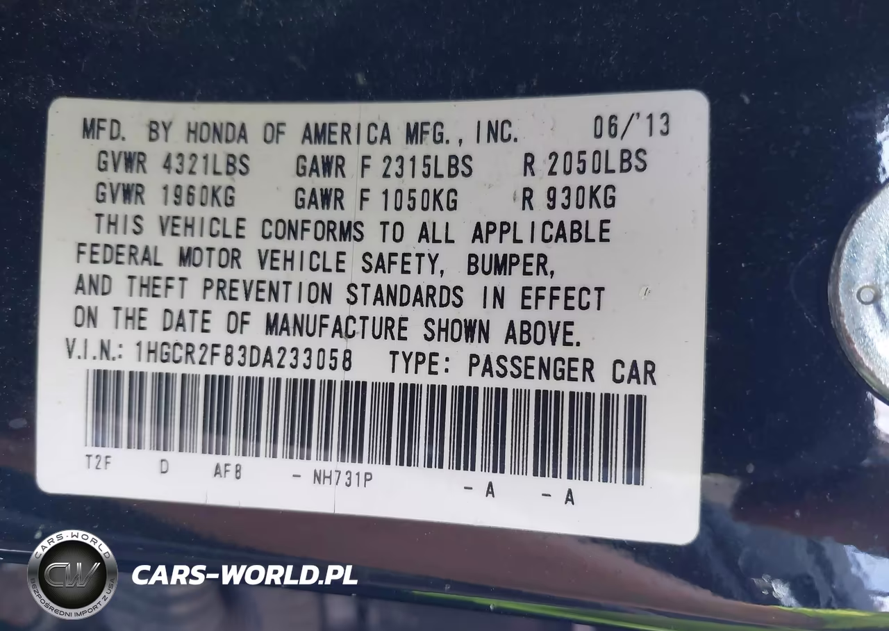2013 Honda Accord Ex-L VIN:1HGCR2F83DA233058 - 9