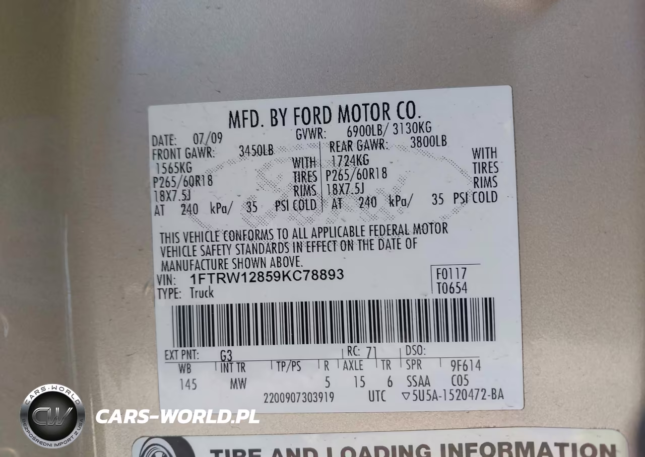 2009 Ford F-150 Xl-Xlt VIN:1FTRW12859KC78893 - 9