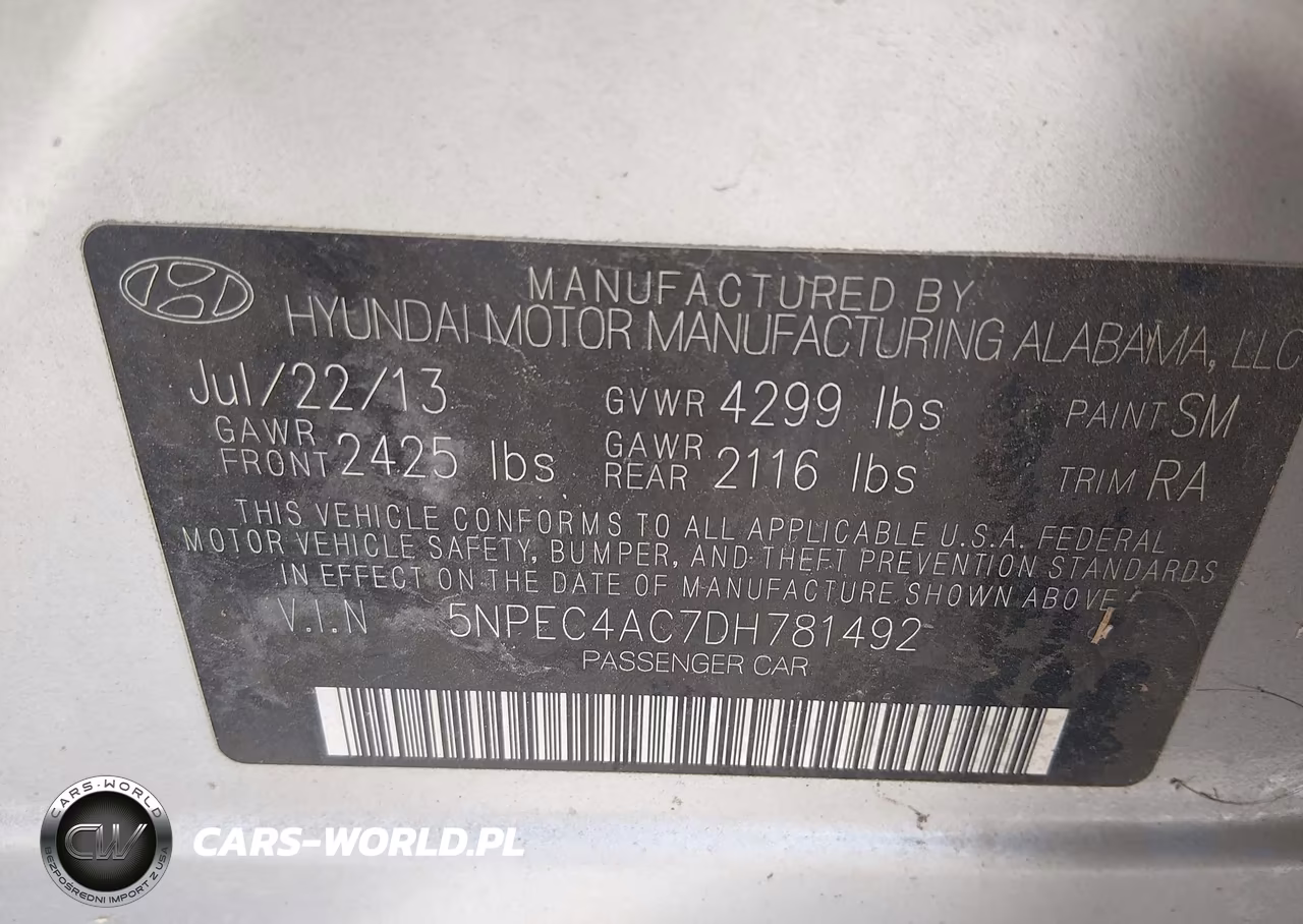 2013 Hyundai Sonata Se VIN:5NPEC4AC7DH781492 - 9
