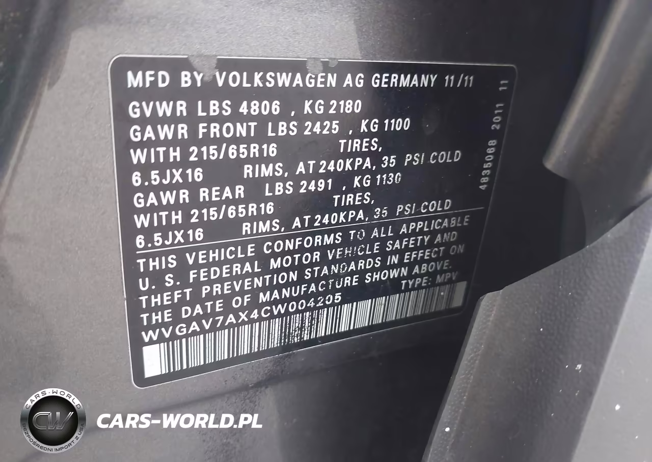 2012 Volkswagen Tiguan Le VIN:WVGAV7AX4CW004205 - 9