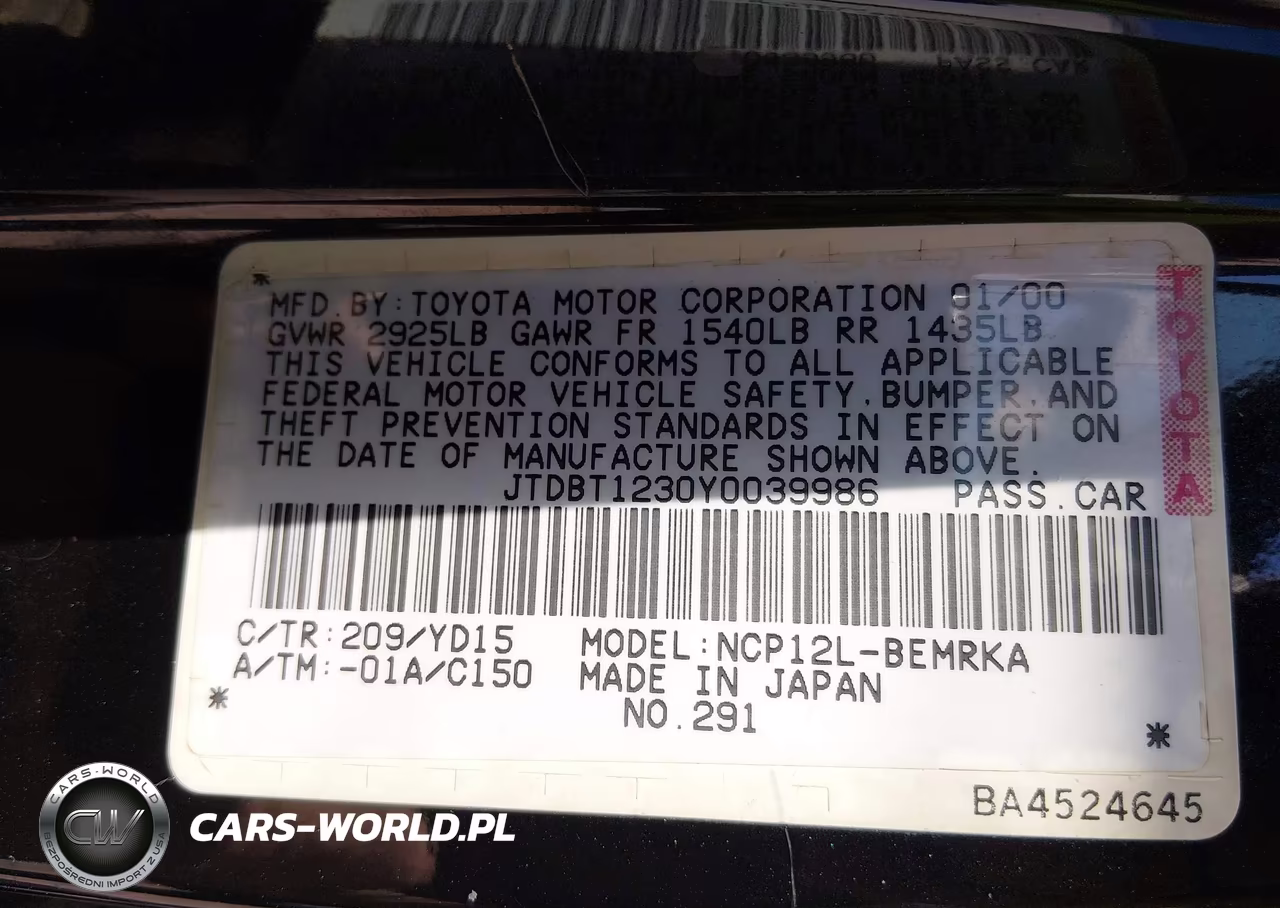2000 Toyota Echo VIN:JTDBT1230Y0039986 - 9