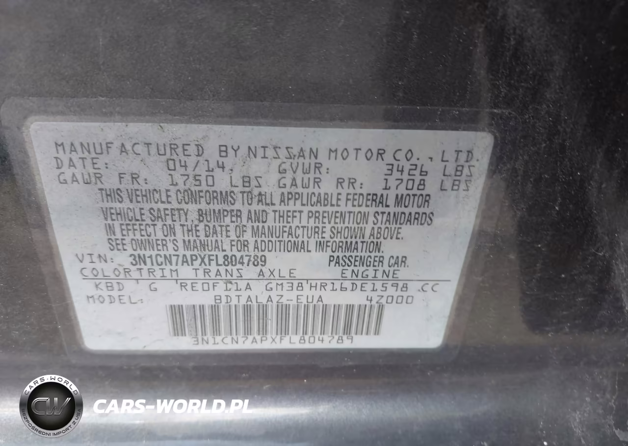 2015 Nissan Versa 1.6 S+ VIN:3N1CN7APXFL804789 - 9
