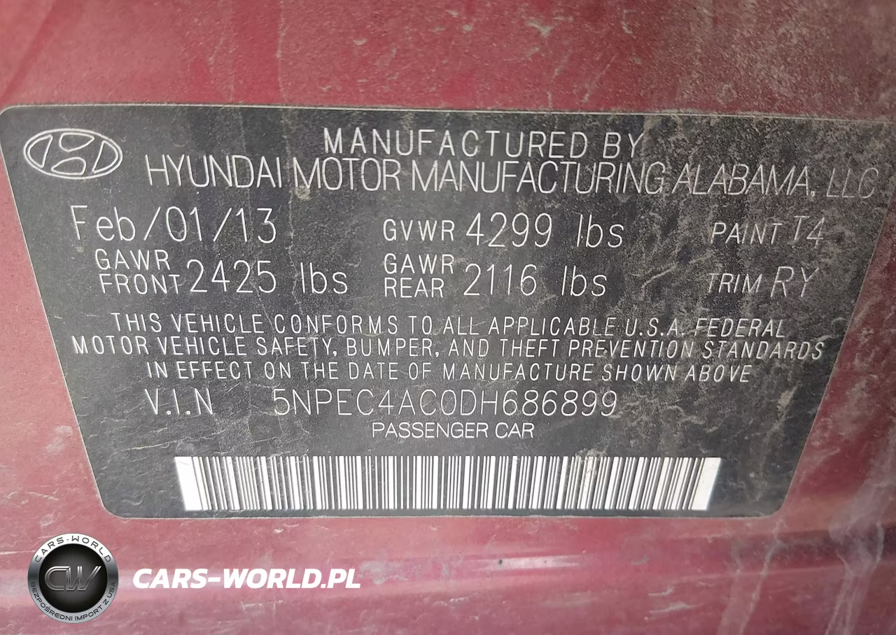 2013 Hyundai Sonata Se VIN:5NPEC4AC0DH686899 - 9