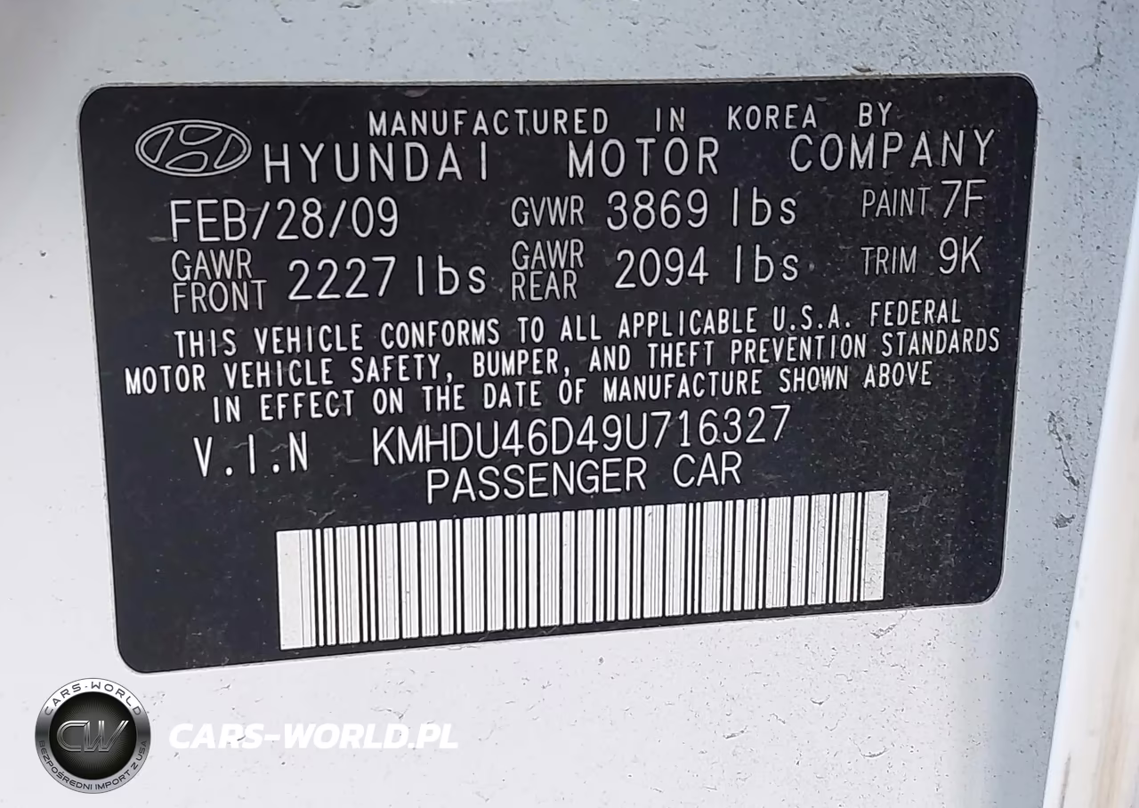 2009 Hyundai Elantra Gls VIN:KMHDU46D49U716327 - 9