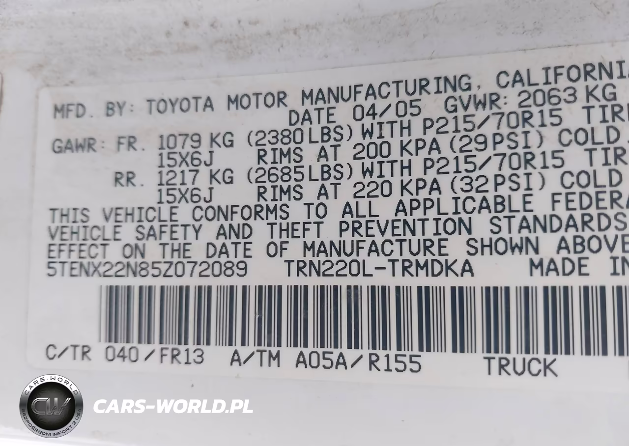 2005 Toyota Tacoma VIN:5TENX22N85Z072089 - 9