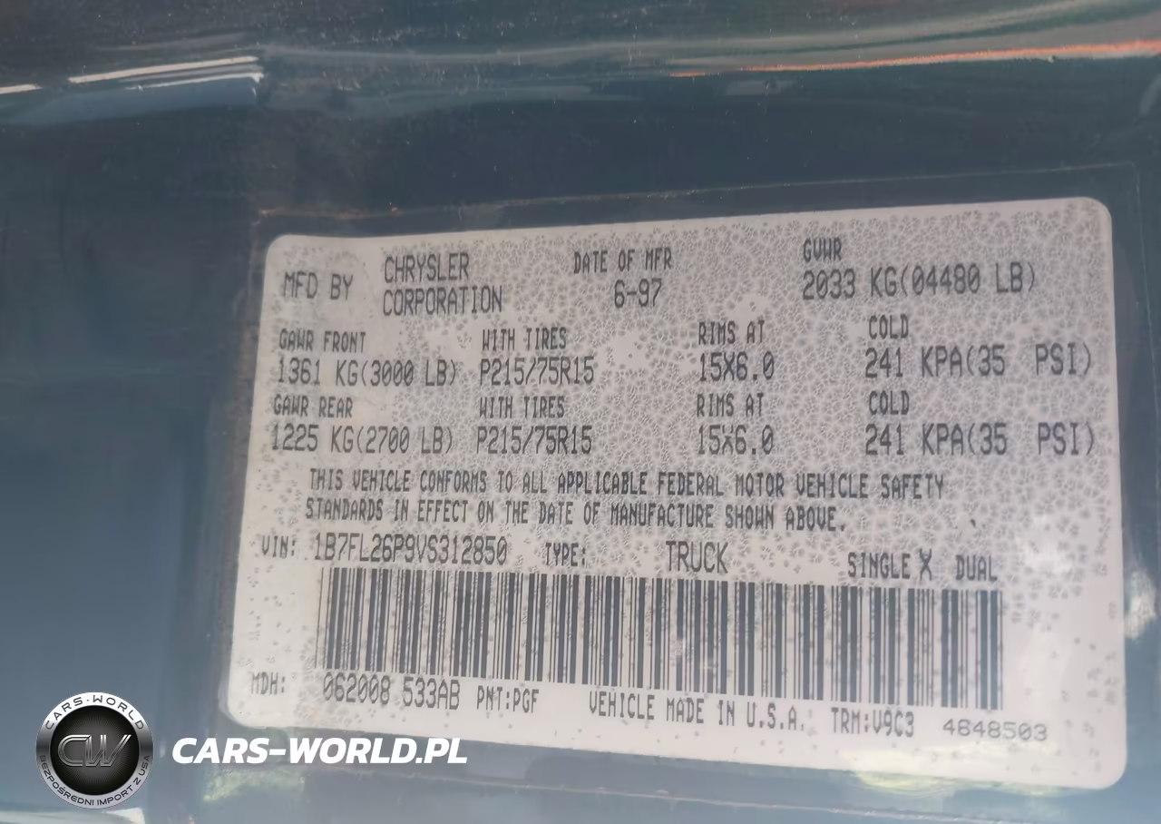 1997 Dodge Dakota Sport VIN:1B7FL26P9VS312850 - 9
