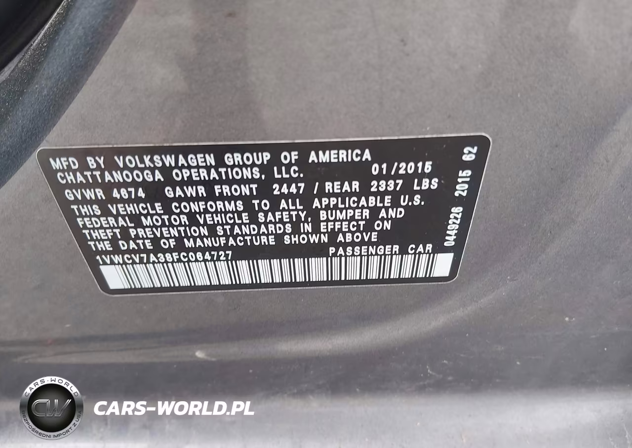 2015 Volkswagen Passat 2.0L Tdi Sel Premium VIN:1VWCV7A38FC064727 - 9