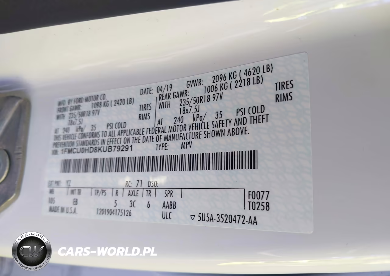 2019 Ford Escape Sel VIN:1FMCU0HD8KUB79291 - 9