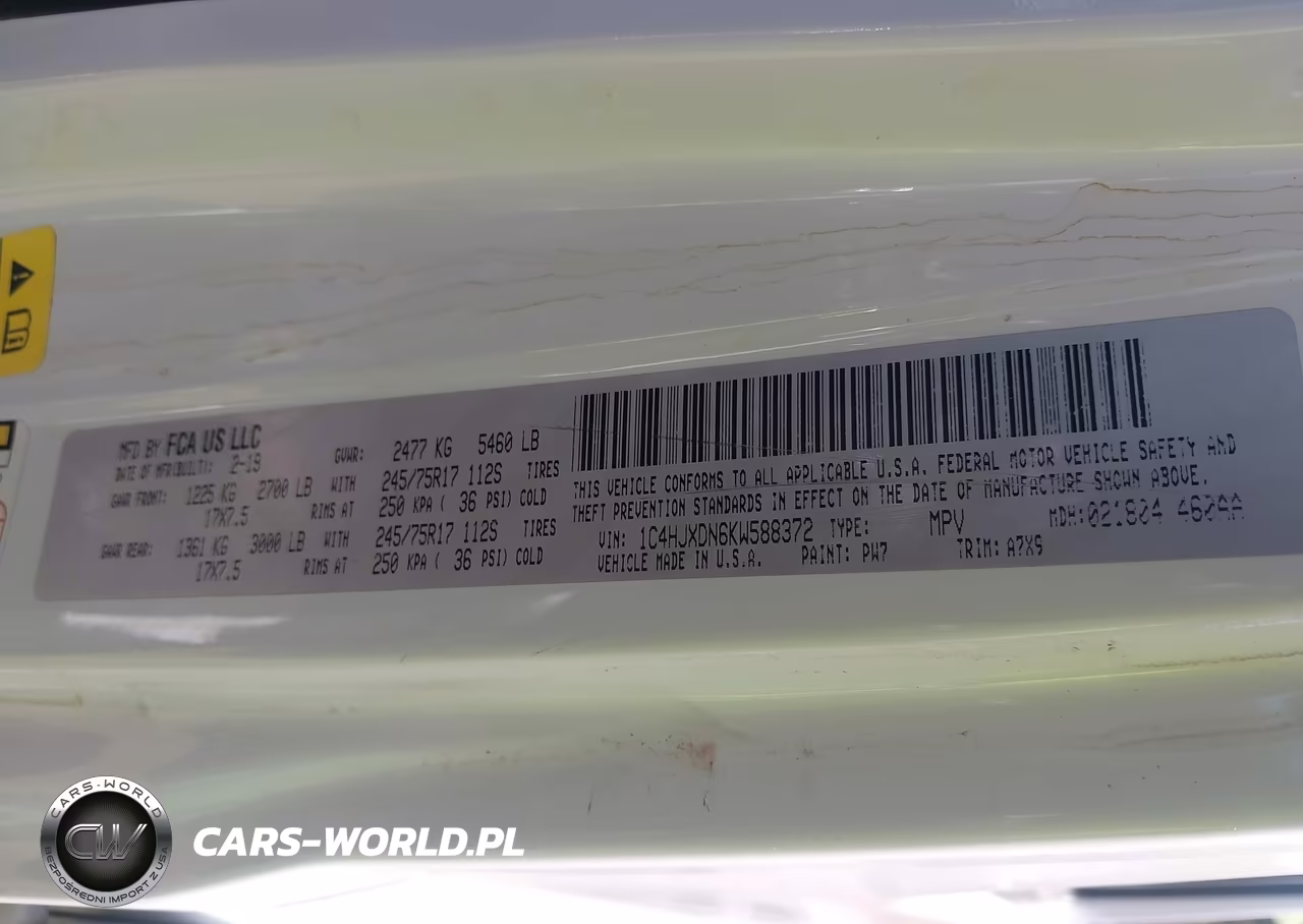 2019 Jeep Wrangler Unlimited Sport S 4X4 VIN:1C4HJXDN6KW588372 - 9