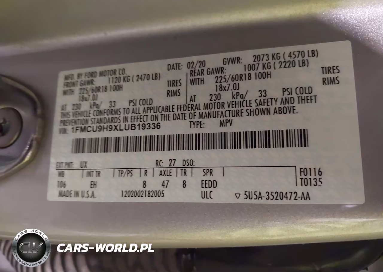 2020 Ford Escape Sel VIN:1FMCU9H9XLUB19336 - 9